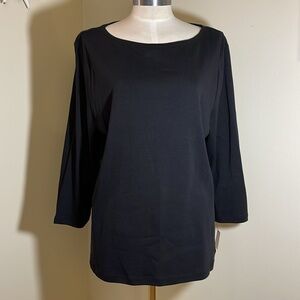 Talbots black 3/4 sleeve puma cotton top XL